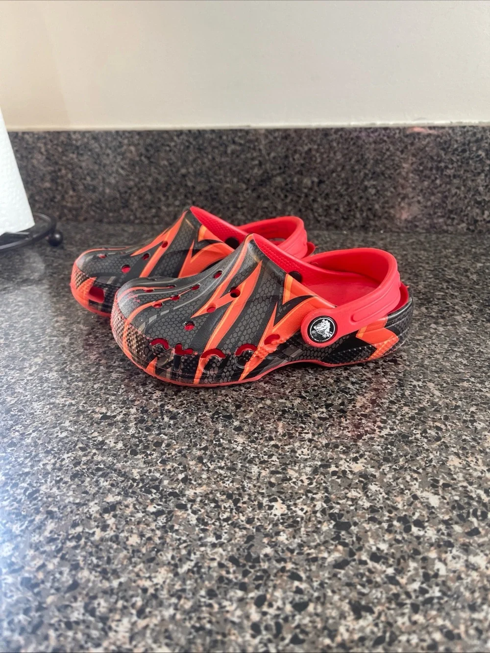 Crocs Kids Classic Clog Black Red Orange Flame Graphic Slip On Shoes Kids 10